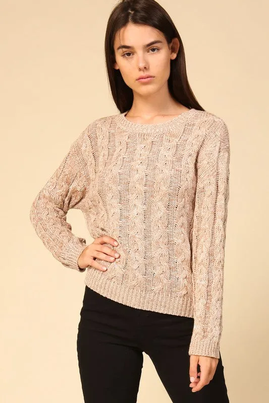 Bocale (Taupe) Cable Knit Sweater