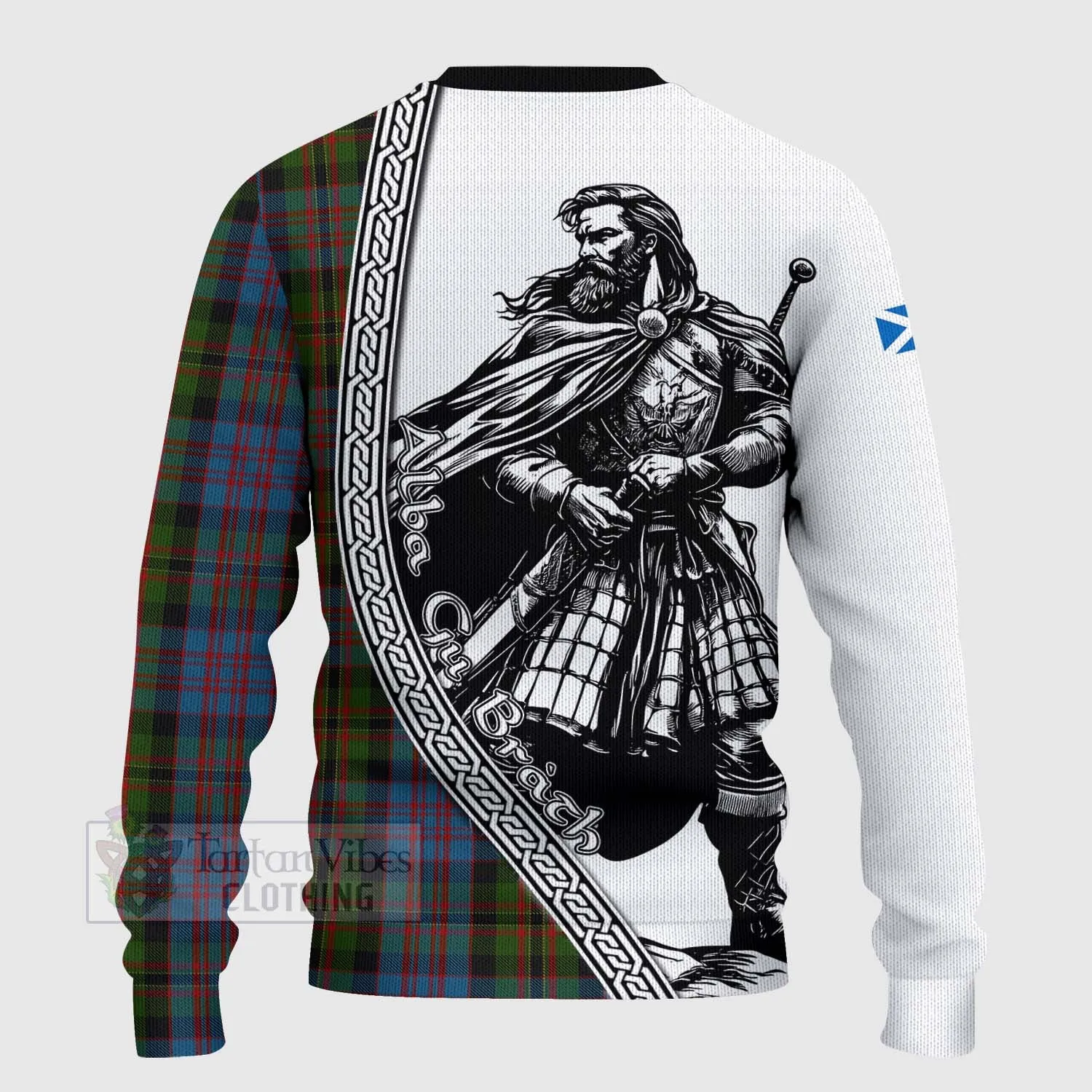 Bowie Tartan Clan Crest Knitted Sweater with Highlander Warrior Celtic Style