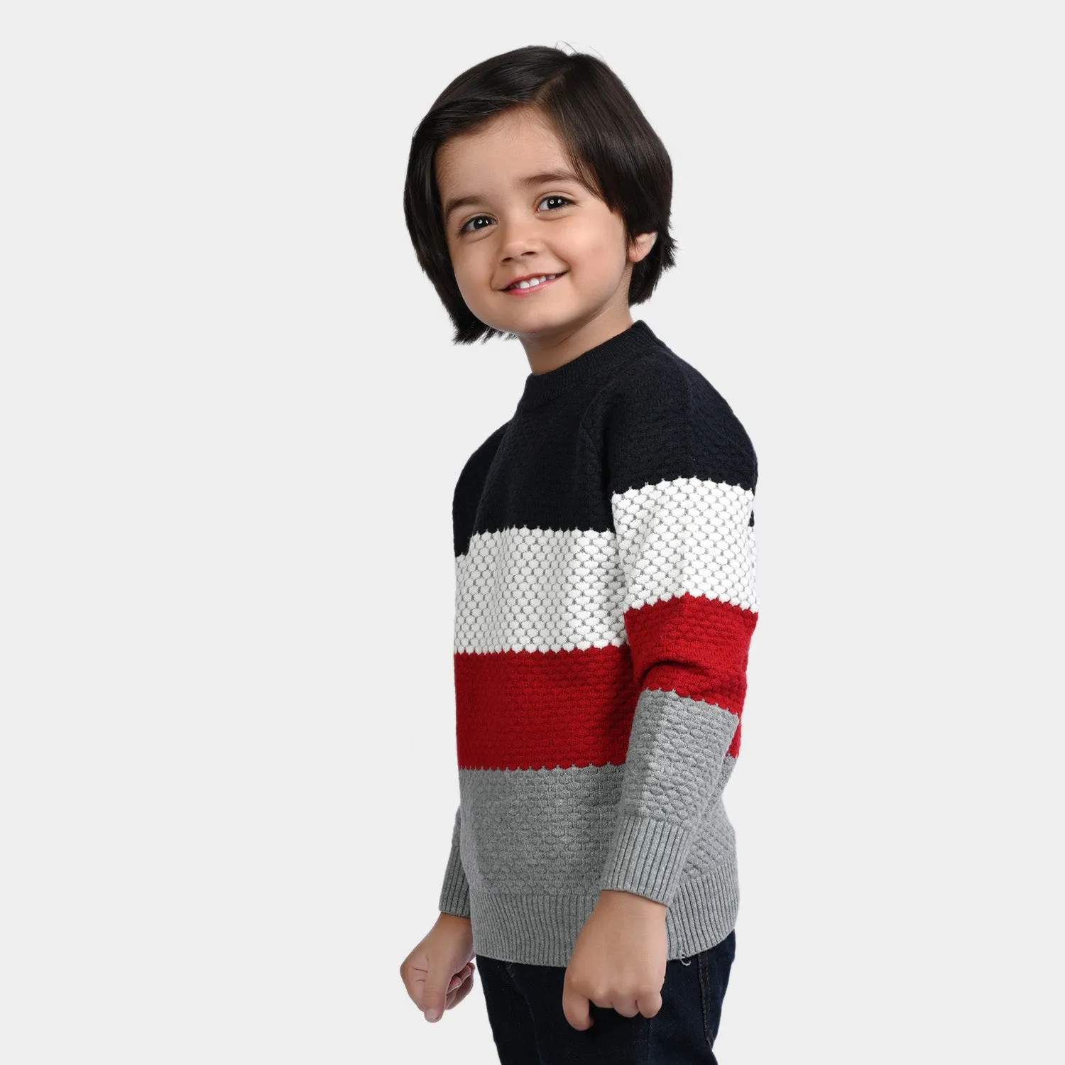 Boys Knitted Full Sleeves Sweater - Multi