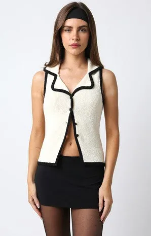 Brenda Collared Button Down Sleeveless Sweater