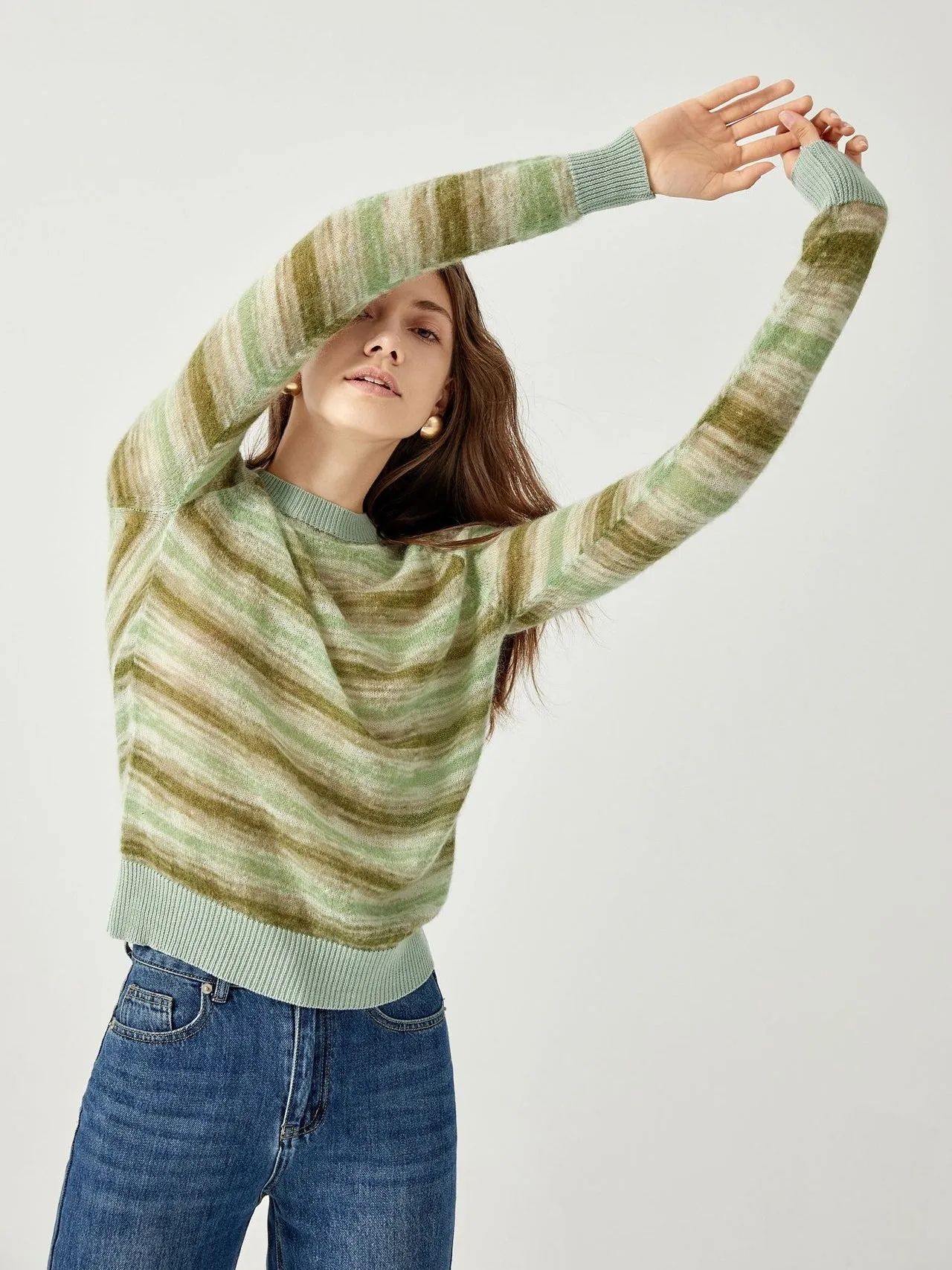 Bright Eyes Tie Dye Stripe Balloon Sleeve Sweater Top