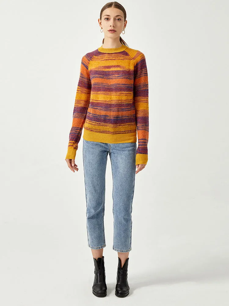 Bright Eyes Tie Dye Stripe Balloon Sleeve Sweater Top