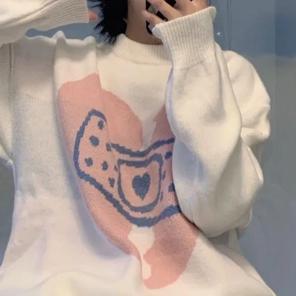 Broken Heart Pastel Aesthetic Pink White Sweater