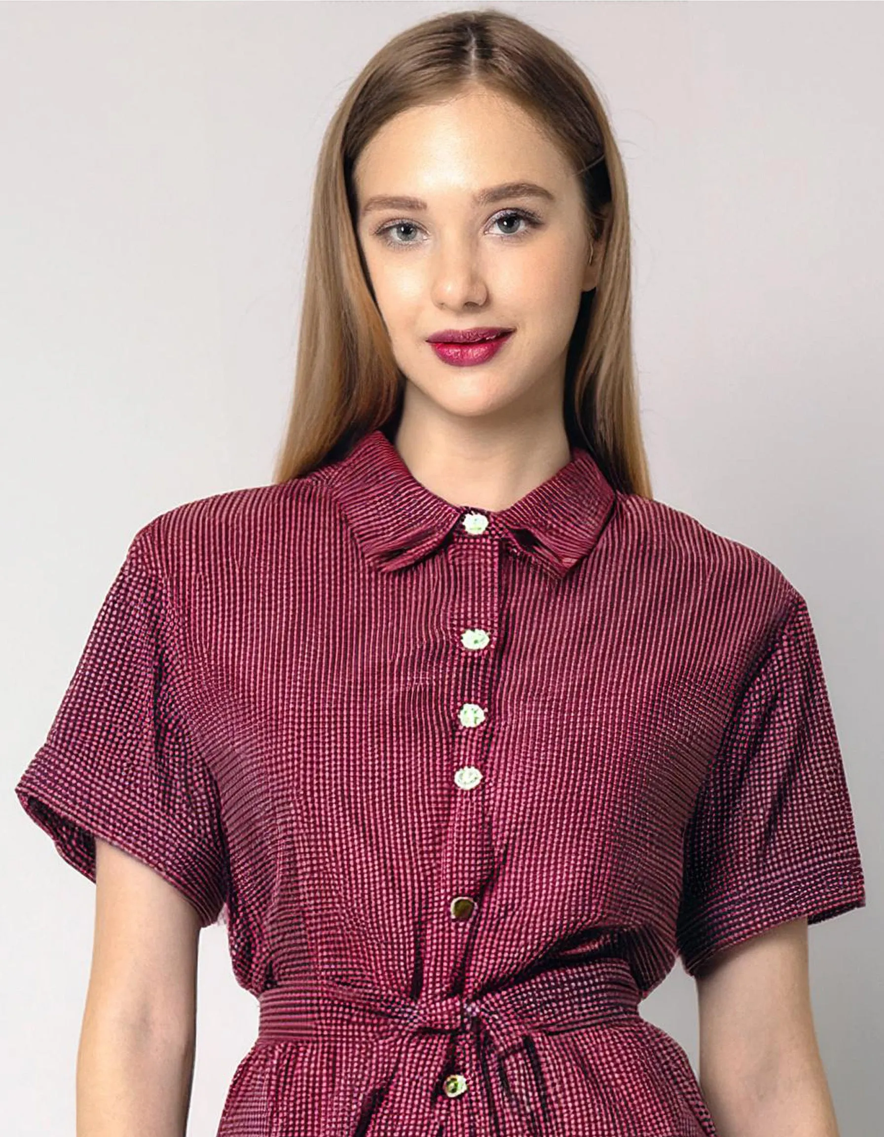 Burgundy Short Sleeve Shirt Dress