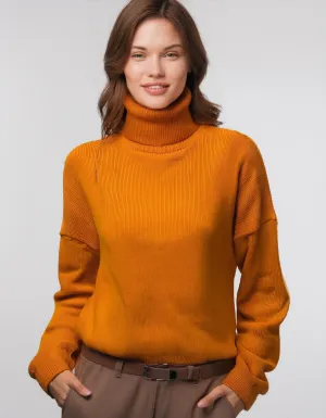 Burnt Orange Lightweight Turtleneck Pullover