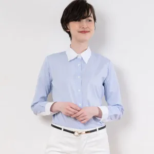 [Business Exclusive] Women's 100% Cotton Non Iron White Collared Long Sleeve Shirt