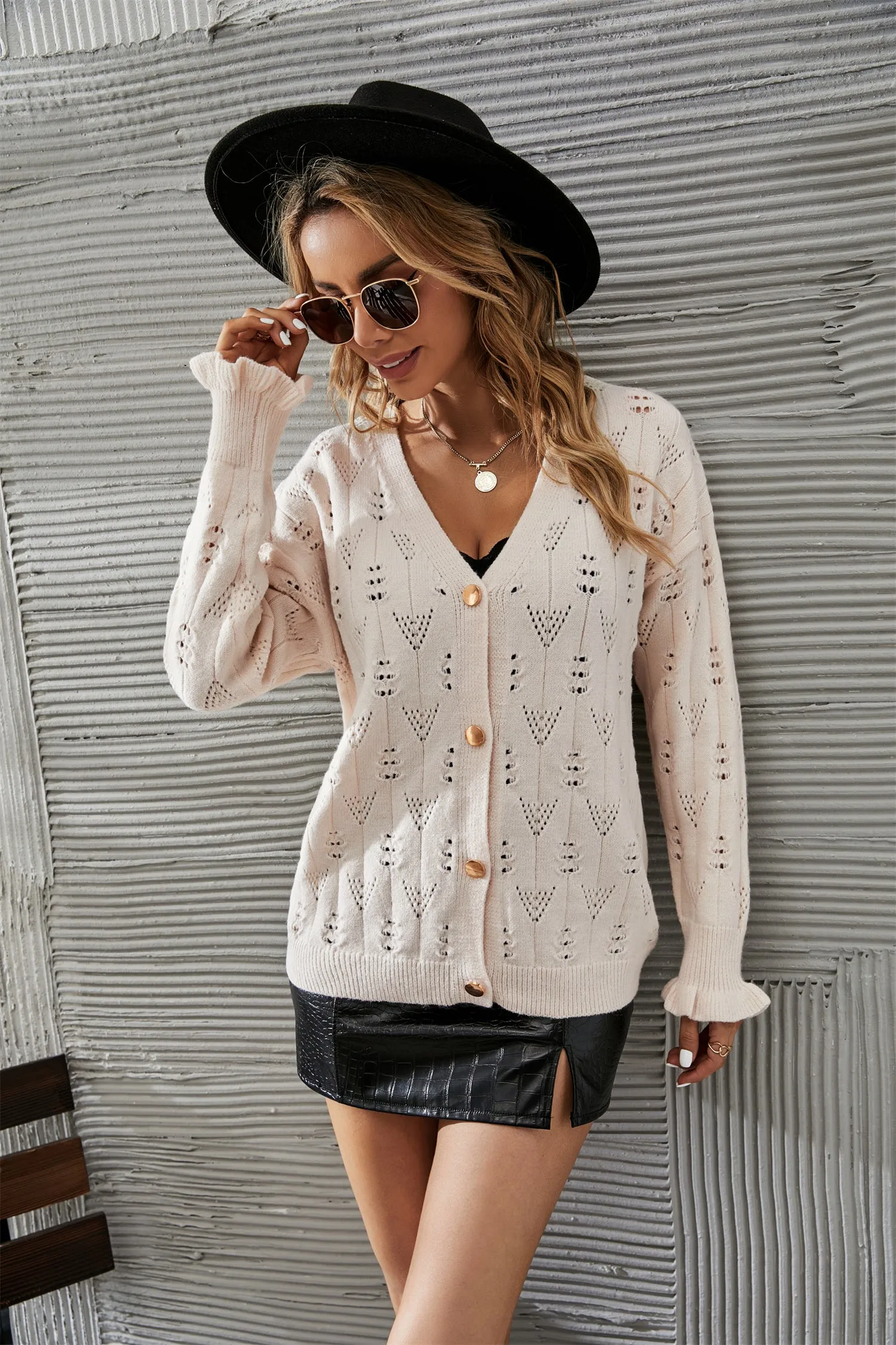 Button Cardigan Hollow Knitted Sweater Jacket