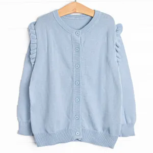 Button-Up Flutter Sleeve Sweater, Blue