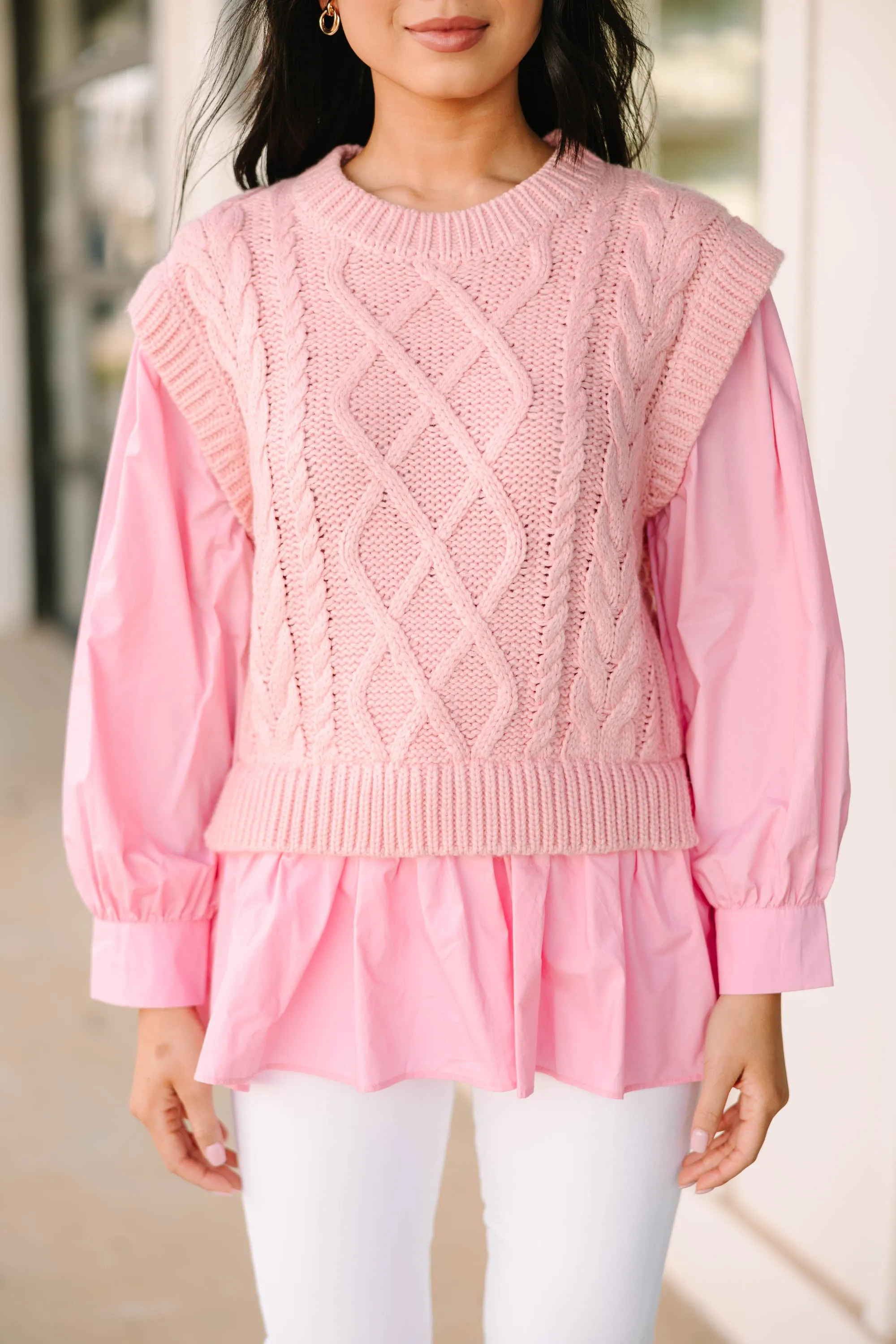 Call Me Later Pink Sweater Blouse