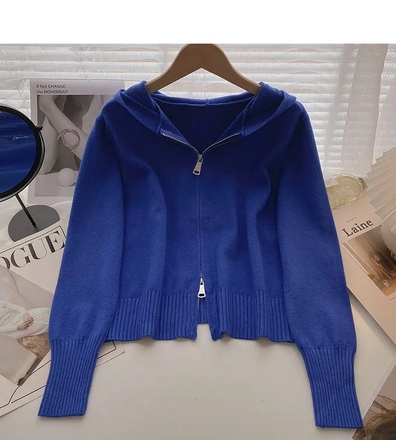 Cardigan knitted coat Long Sleeve hooded top  6547