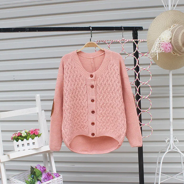 Cardigan Pure Color Elbow Patch Knit Sweater