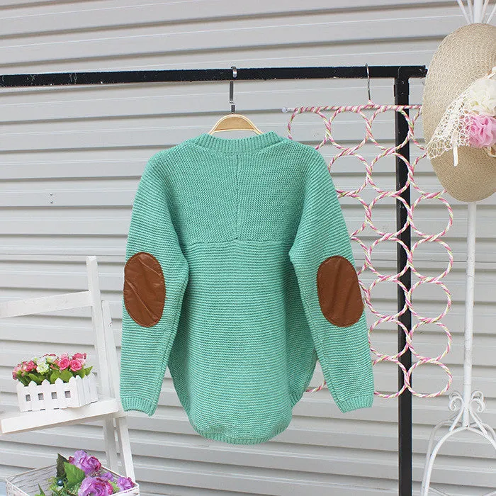 Cardigan Pure Color Elbow Patch Knit Sweater