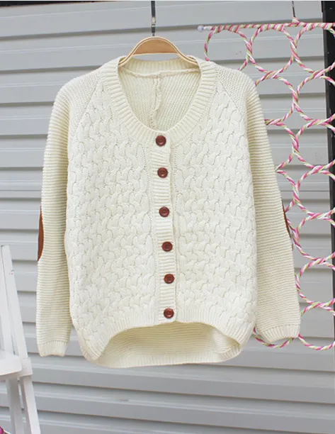 Cardigan Pure Color Elbow Patch Knit Sweater