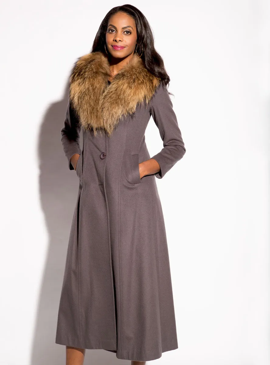 Cashmere Blend Coat with Raccoon Fur Shawl Collar