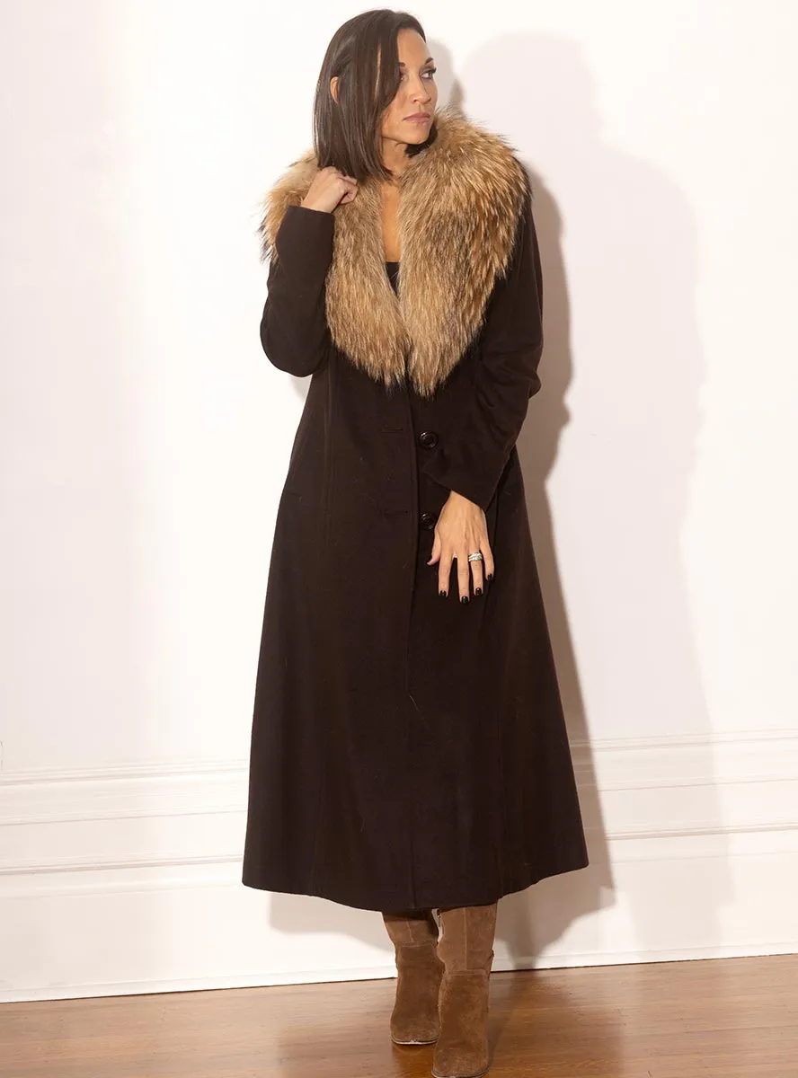 Cashmere Blend Coat with Raccoon Fur Shawl Collar