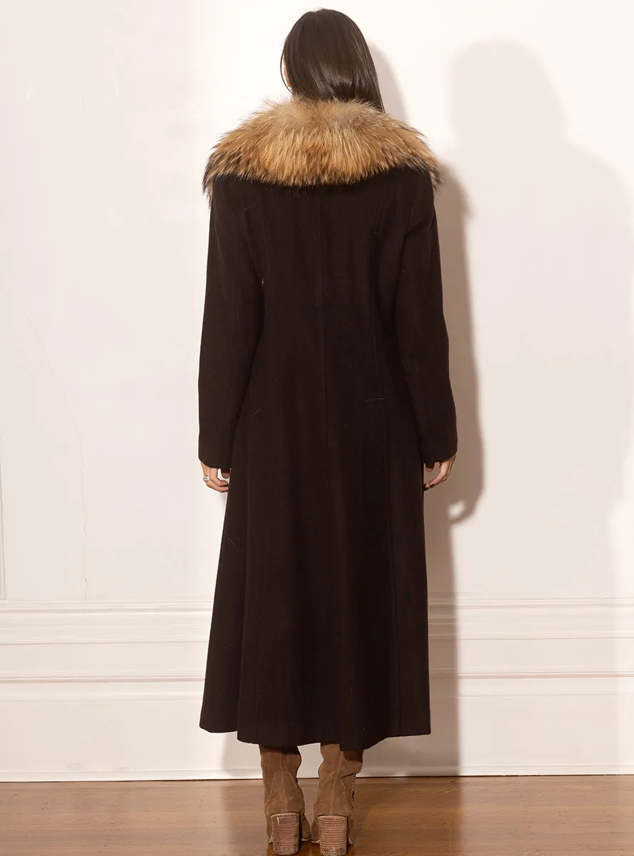 Cashmere Blend Coat with Raccoon Fur Shawl Collar