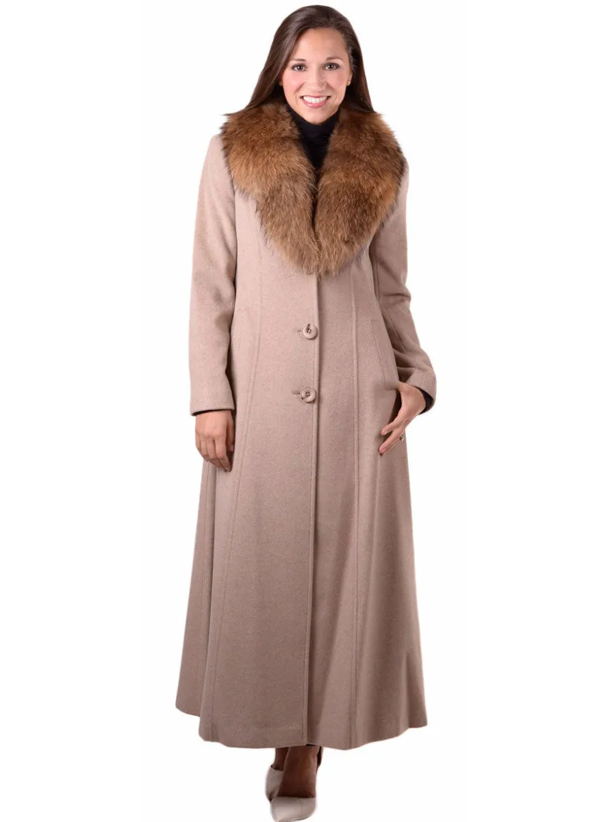 Cashmere Blend Coat with Raccoon Fur Shawl Collar