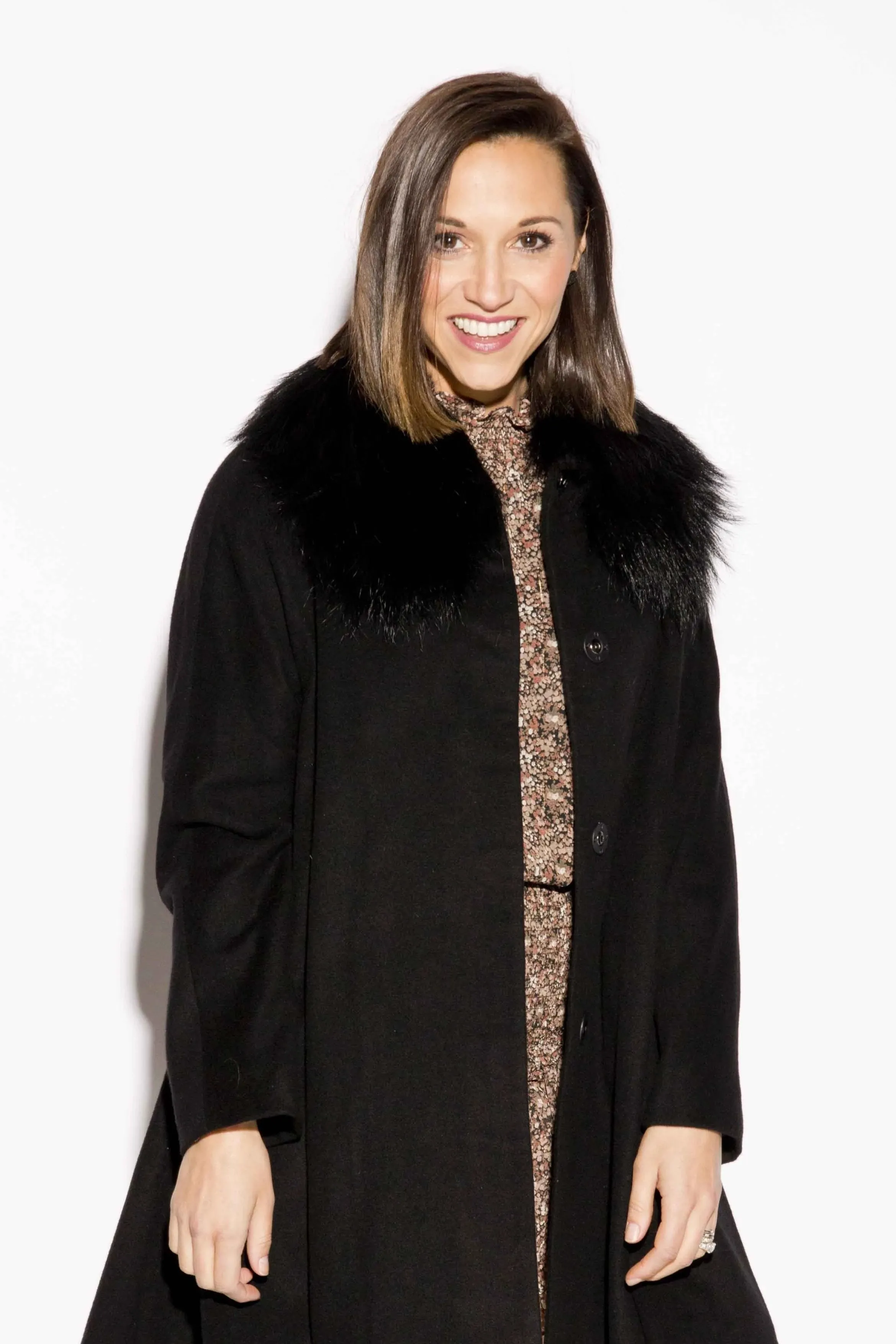 Cashmere Blend Coat with Raccoon Fur Shawl Collar