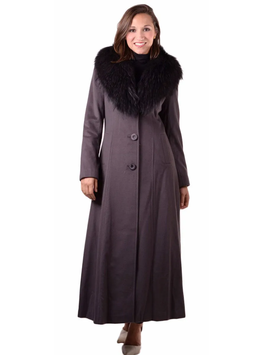 Cashmere Blend Coat with Raccoon Fur Shawl Collar