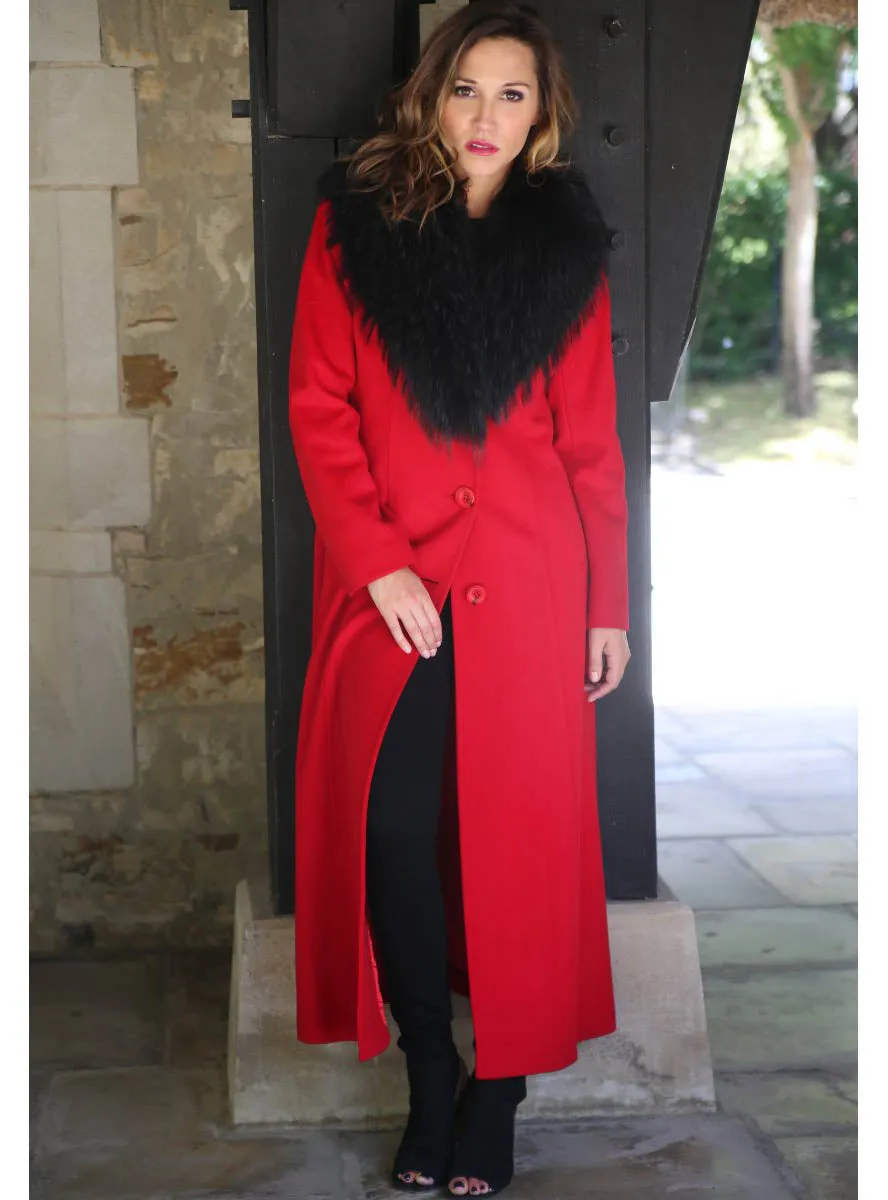 Cashmere Blend Coat with Raccoon Fur Shawl Collar