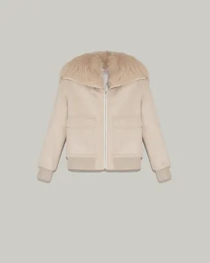 Cashmere woollen fabric jacket with fox fur collar