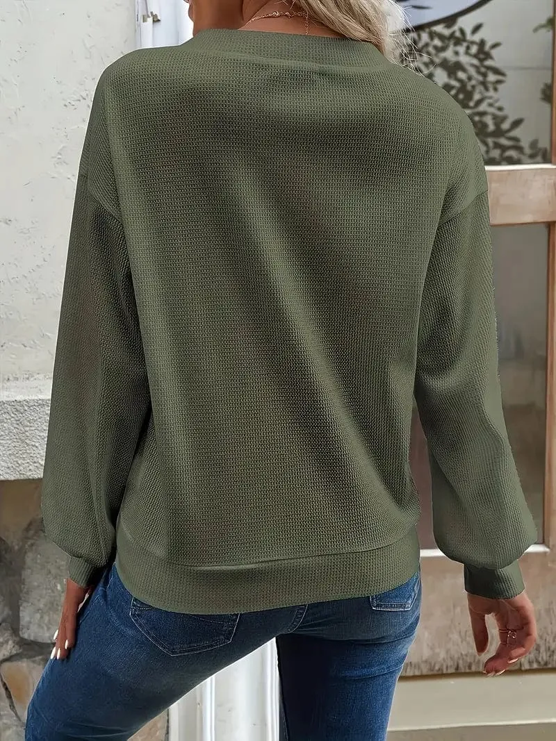 Casual Drop Shoulder V-Neck Long Sleeve Button Sweater