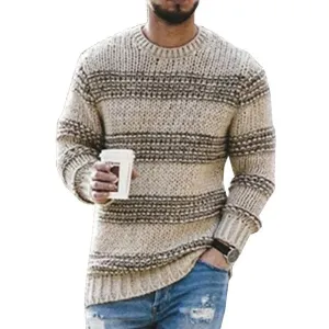 Casual Round Neck Striped Pullover Sweater