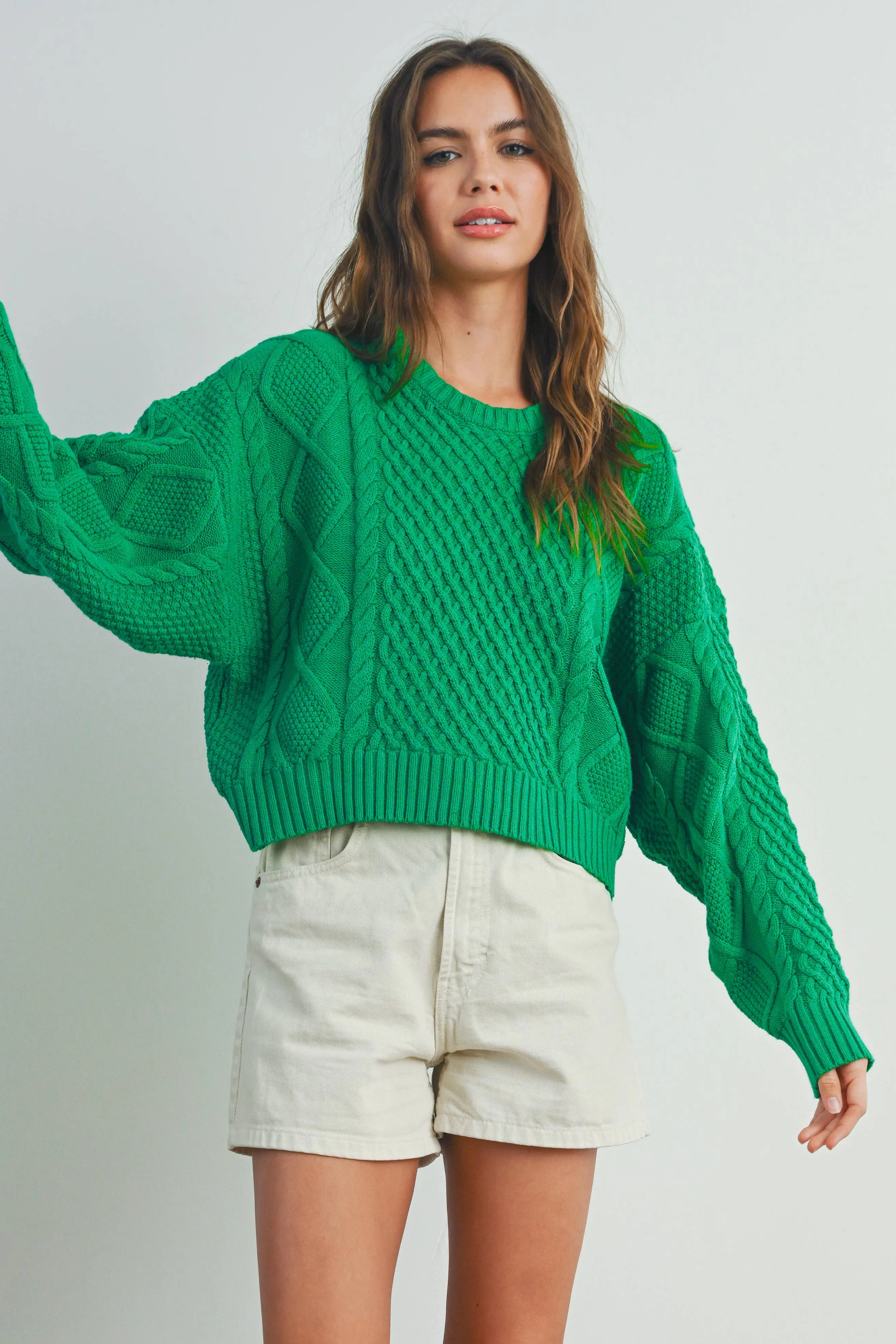 Casual Solid Cable Knit Sweater