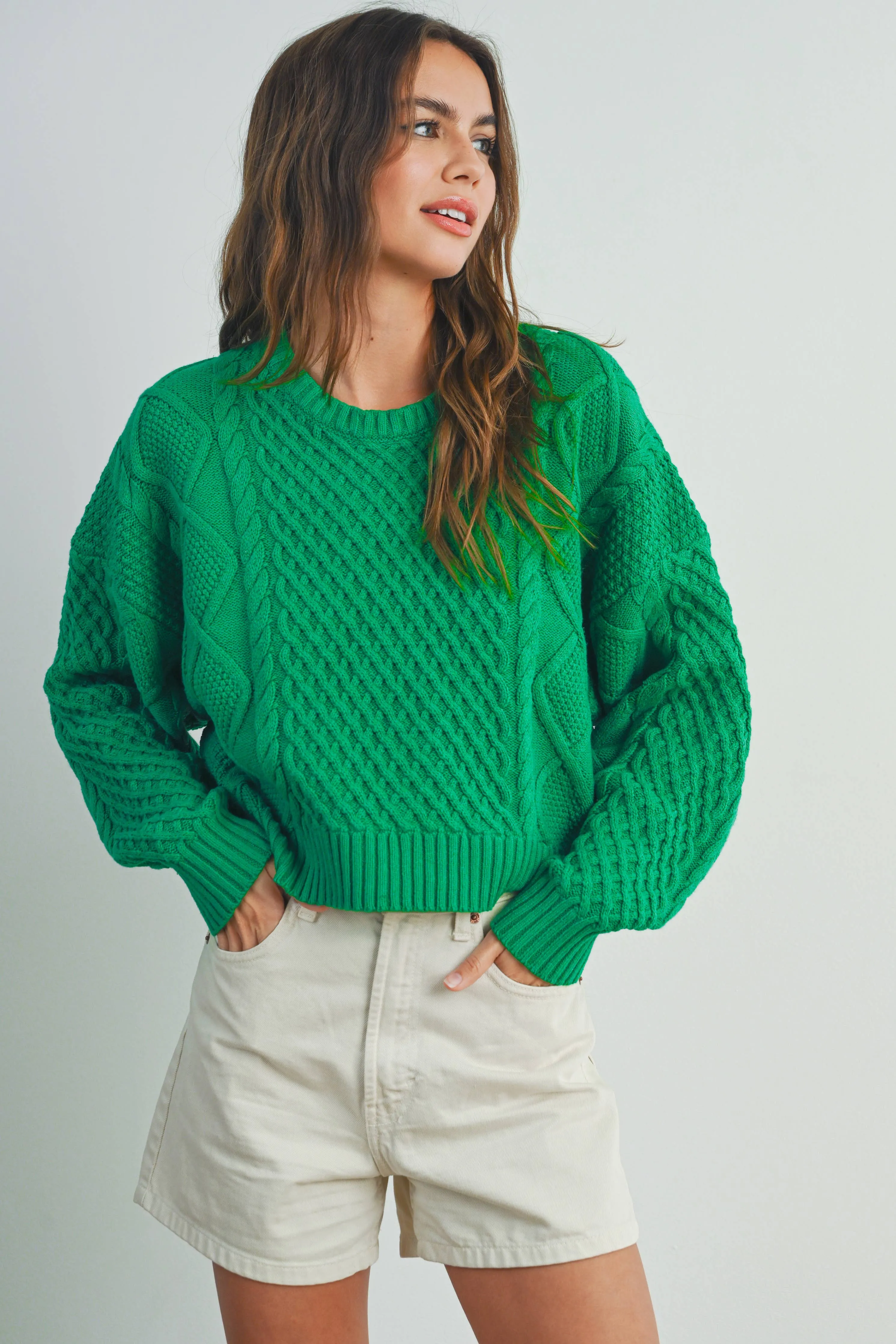 Casual Solid Cable Knit Sweater