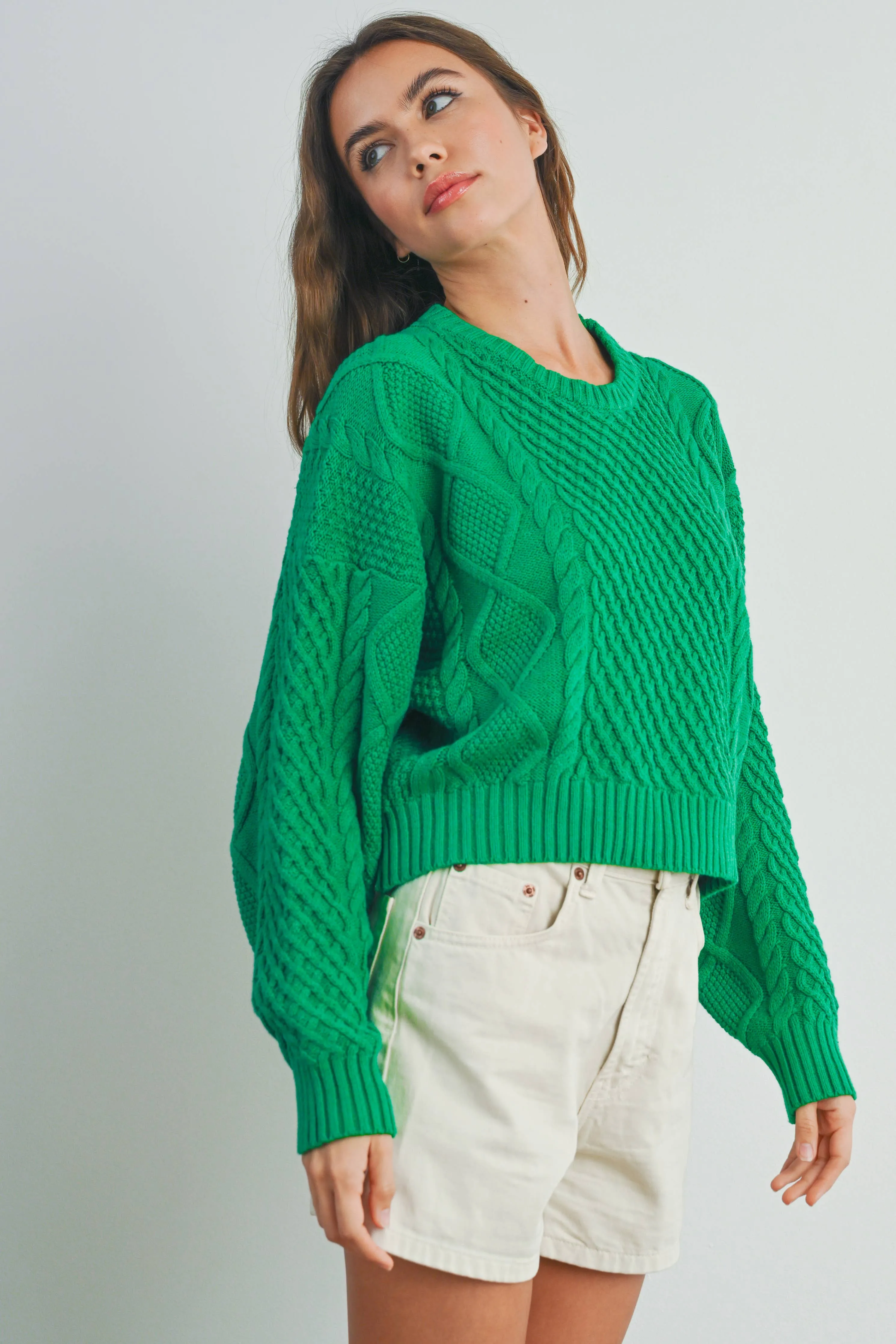 Casual Solid Cable Knit Sweater