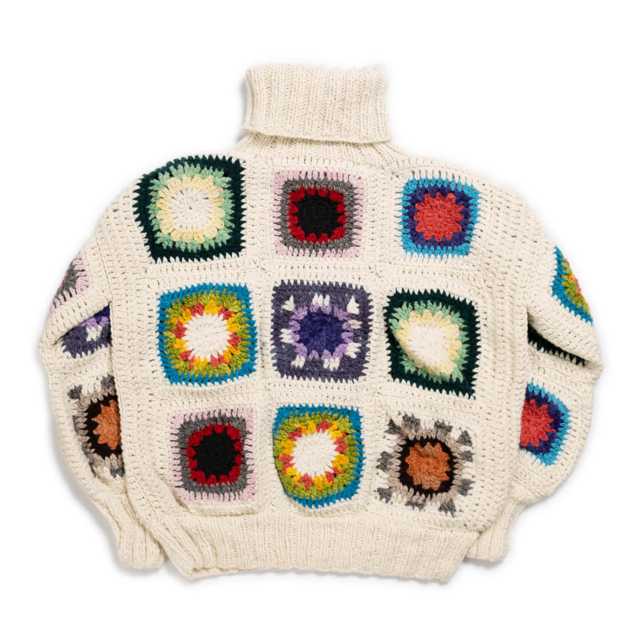 Chamula Granny Square Turtleneck Pullover Ivory