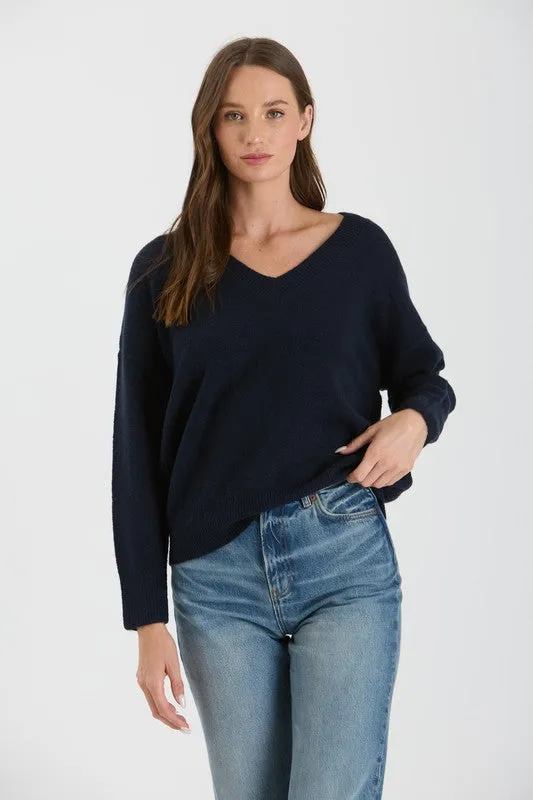 Charcoal V Neck Drop Knit Sweater