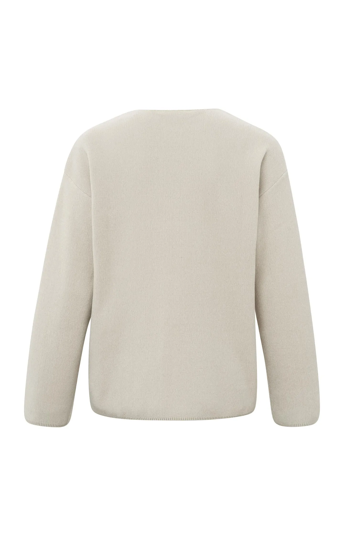 Chenille sweater with long sleeves, V-neck and seam detail