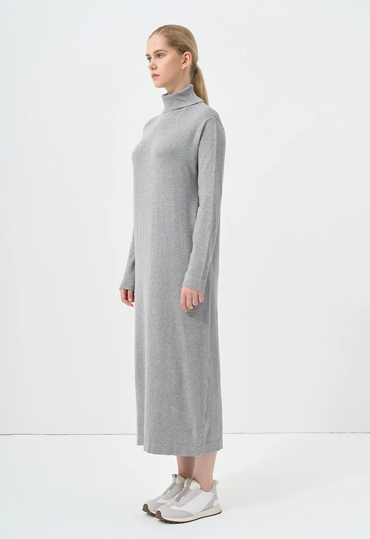 Choice Turtleneck Basic Maxi Dress Grey