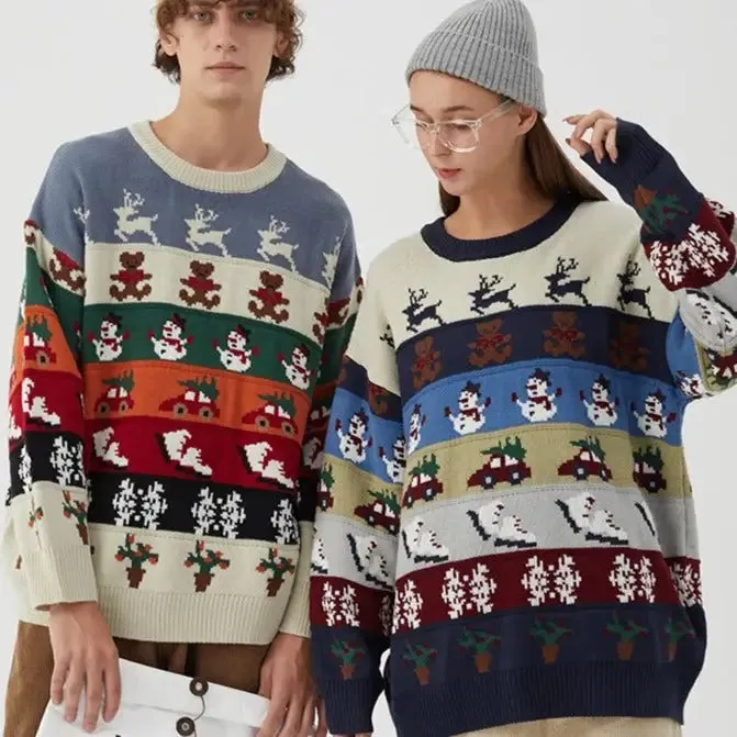 Christmas Elk Snowman Crewneck Sweaters