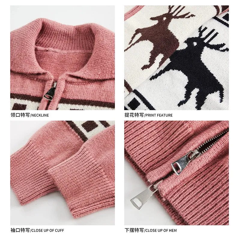 Christmas theme heavy knitted sweater jacket men autumn and winter loose couple cardigan sweater