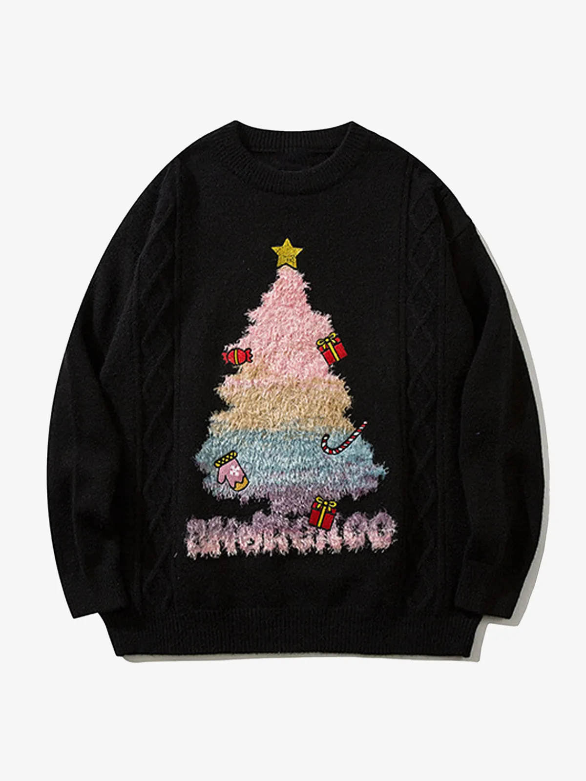 Christmas-Themed Ribbed Trim Crewneck Knitted Sweater