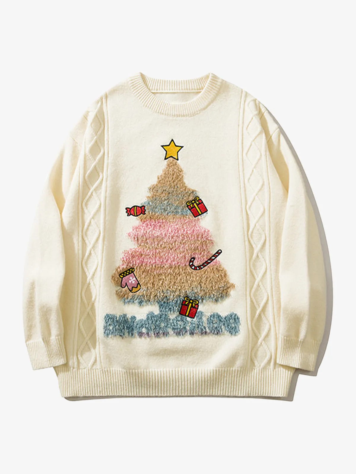 Christmas-Themed Ribbed Trim Crewneck Knitted Sweater