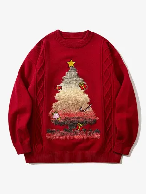 Christmas-Themed Ribbed Trim Crewneck Knitted Sweater