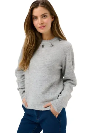 CLASSIC LIGHT GREY DETAIL NECKLINE SWEATER