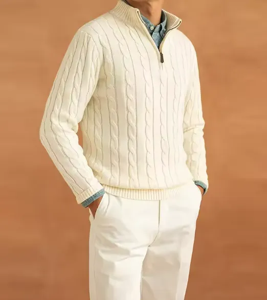 Classic Men's Knit Pullover with Zippered Collar