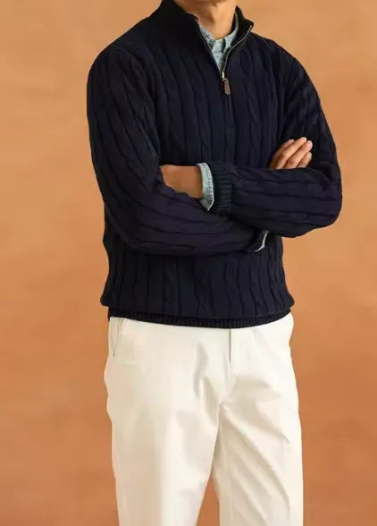 Classic Men's Knit Pullover with Zippered Collar