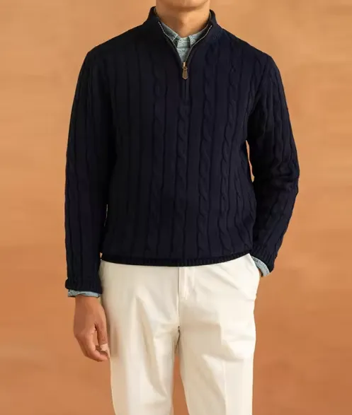 Classic Men's Knit Pullover with Zippered Collar