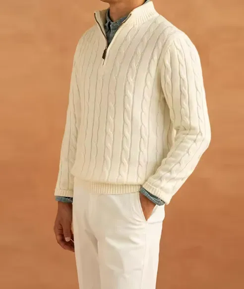 Classic Men's Knit Pullover with Zippered Collar