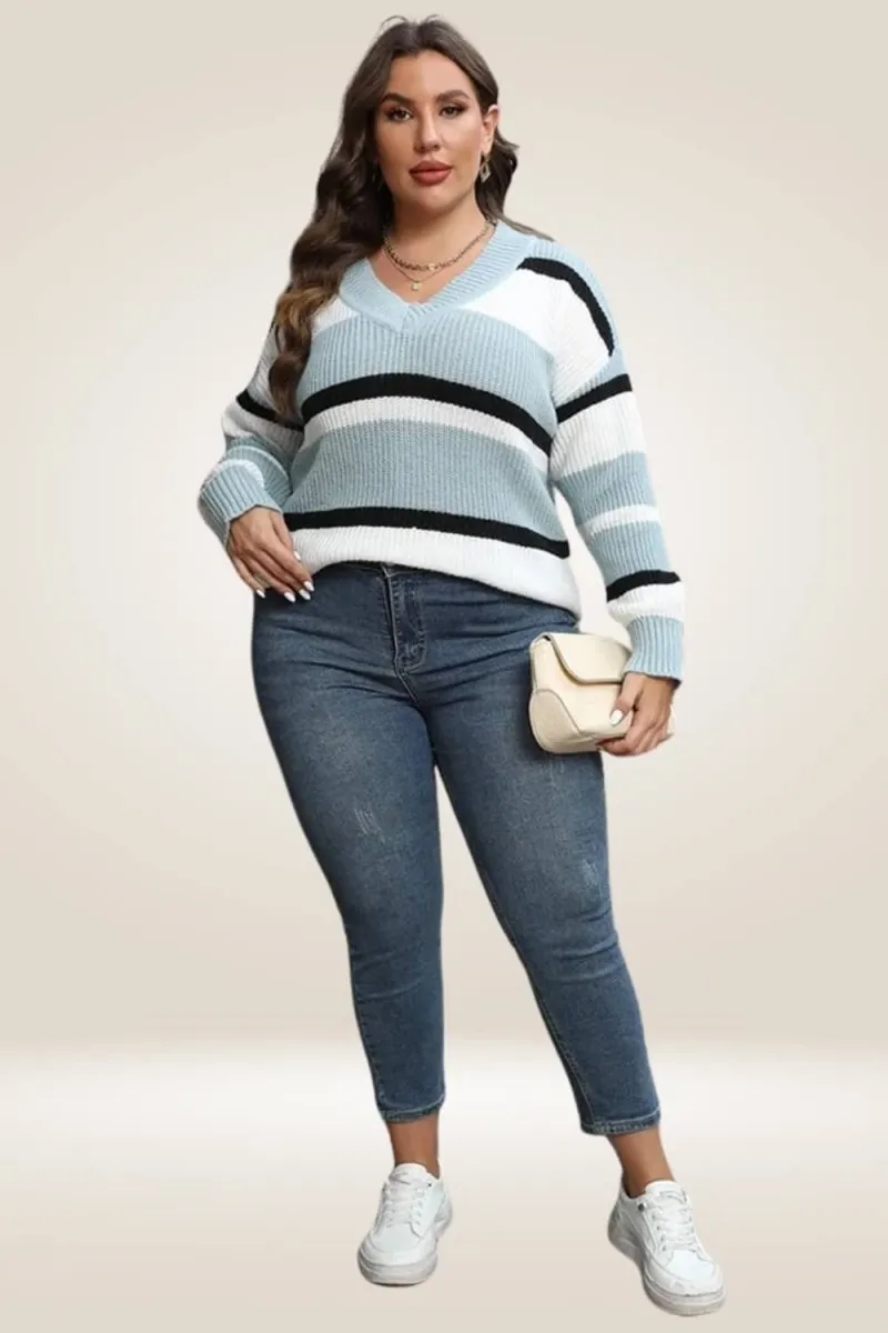 Color Block Striped Plus Size Sweater