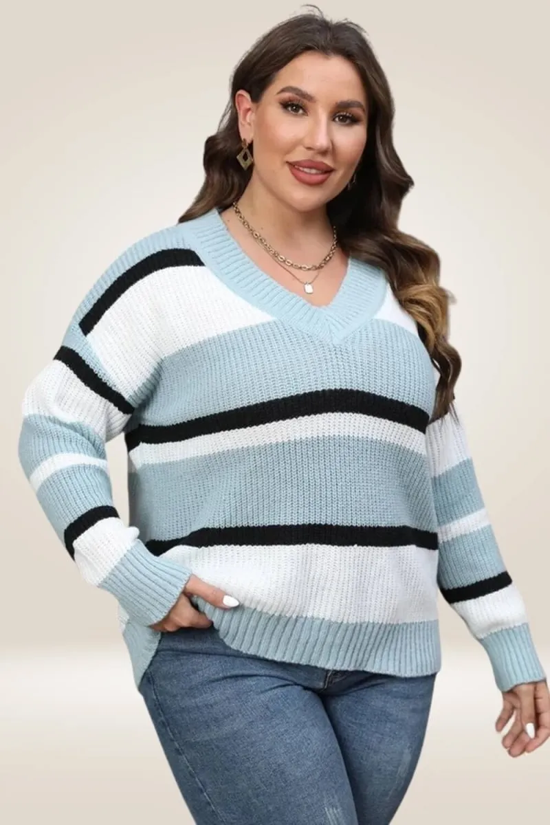 Color Block Striped Plus Size Sweater