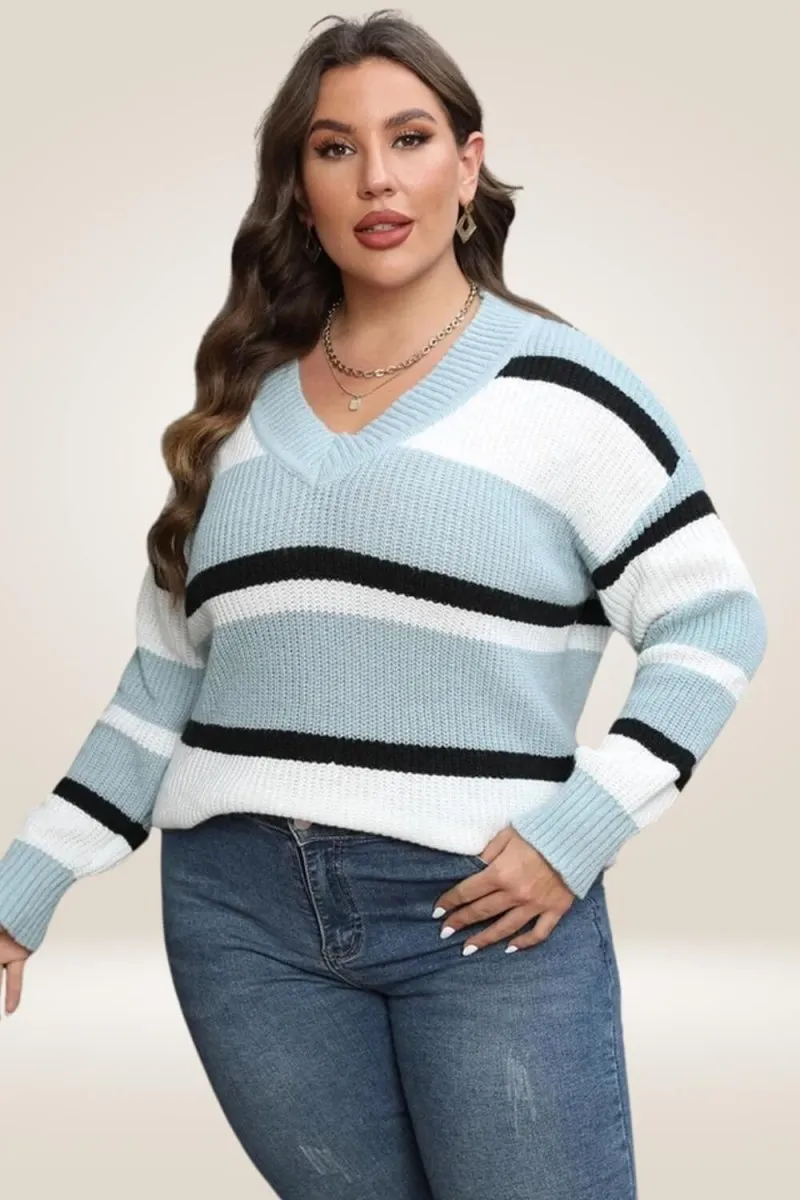 Color Block Striped Plus Size Sweater