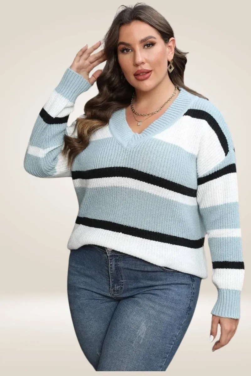 Color Block Striped Plus Size Sweater