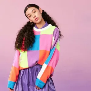 Colorful long pullover sweater