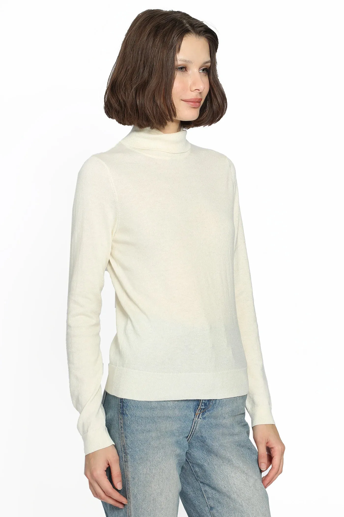 Cotton Cashmere Long SleeveTurtleneck, Starch